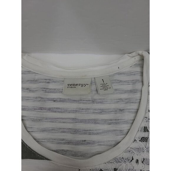 Zenergy by Chico's Embroidered Shirt Women's Size Medium Pullover Lace Accents - Picture 4 of 5